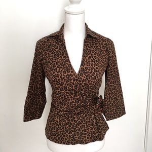 Express Leopard print wrap blouse 3/4 sleeve